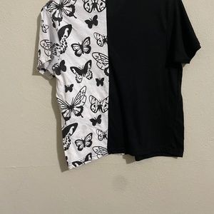 Be Half Black Half White Butterfly Tee